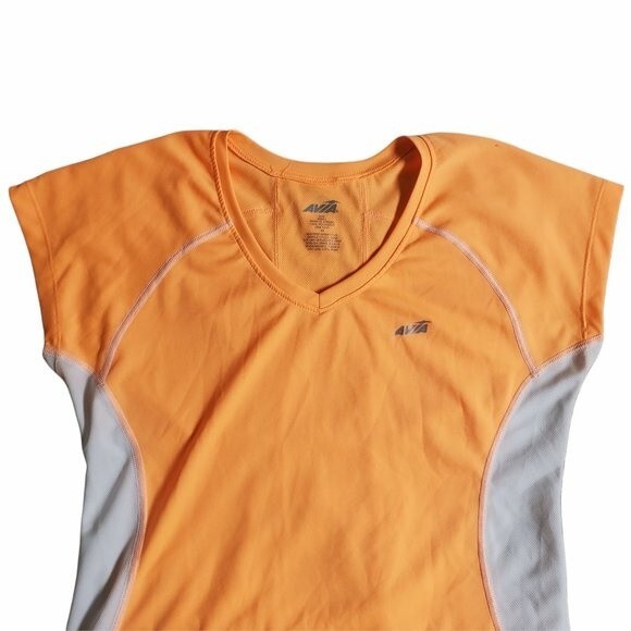 Avia Orange and White V Neck Short Sleeve Athletic T Shirt sz S - Picture 3 of 8